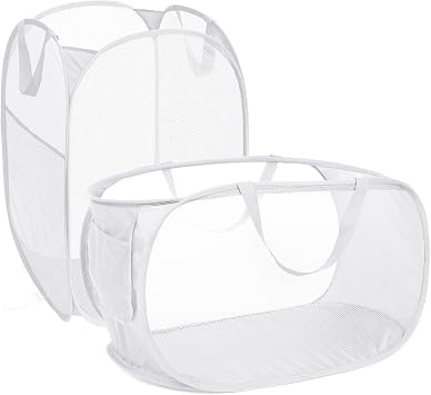 2 Pack Sturdy Pop Up Laundry Hamper, Collapsible Laundry Baskets, Foldable Clothes Hampers for Laundry, Bathroom, Bedroom, Kids Room, Dorm White