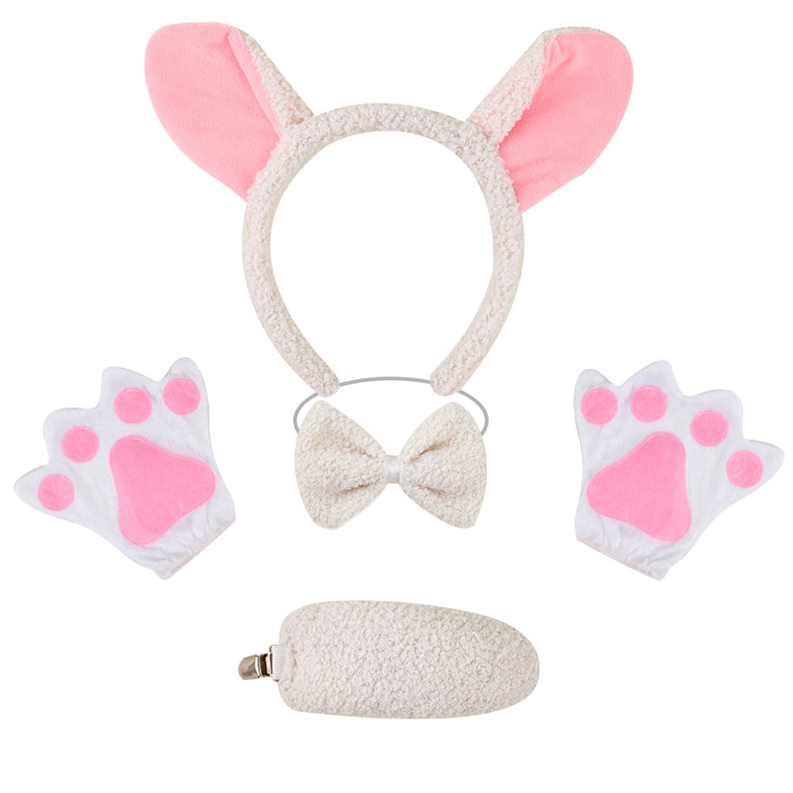 Xanorrg Plush Sheep Costume Set Ear Hair Hoop Soft Gloves Mesh Skirt Tail Bowtie Ear Headband For Halloween Costume Headband Tail Bowtie Gloves Hair Hoop