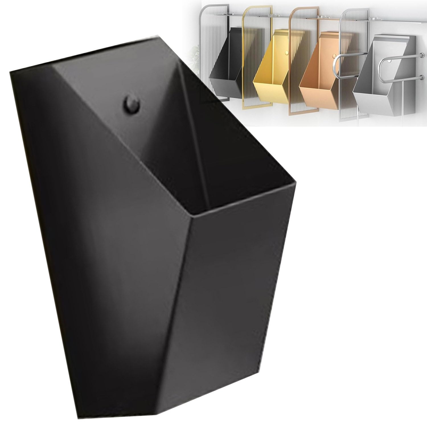 Pisuar, ścienny pisuar męski ze spłuczką, stalowy koryto pisuarowe, inteligentny czujnik pisuaru odporny na zachlapanie, do szkół/łazienek publicznych Black-Urinal