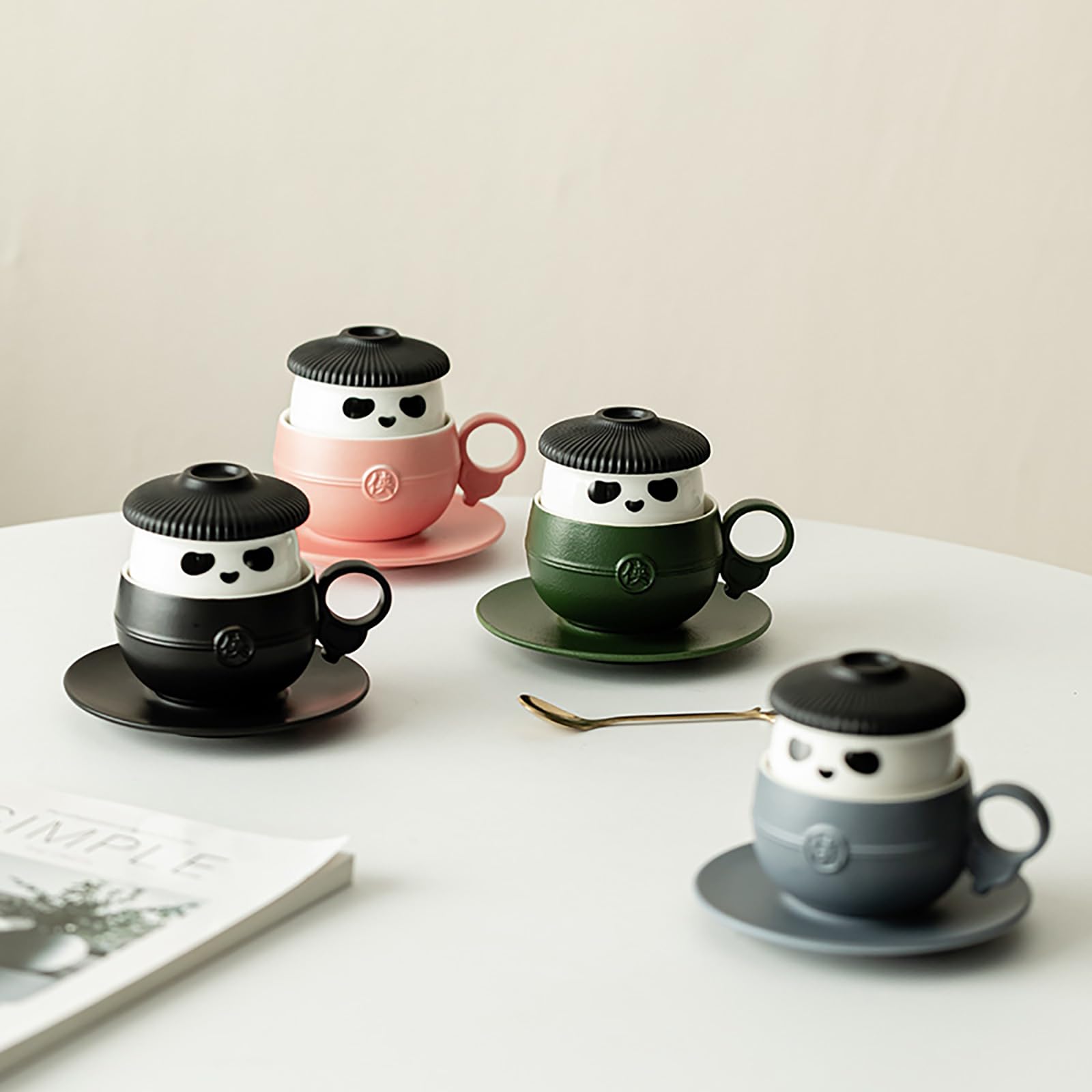 Teetasse, Teetasse, Teetasse mit Teesieb und Deckel, Tee-Ei, Chivalrous National Treasure Panda-Teetasse, Teetasse, Keramik-Teetasse, Kaffeebecher, Wasserbecher (schwarz)