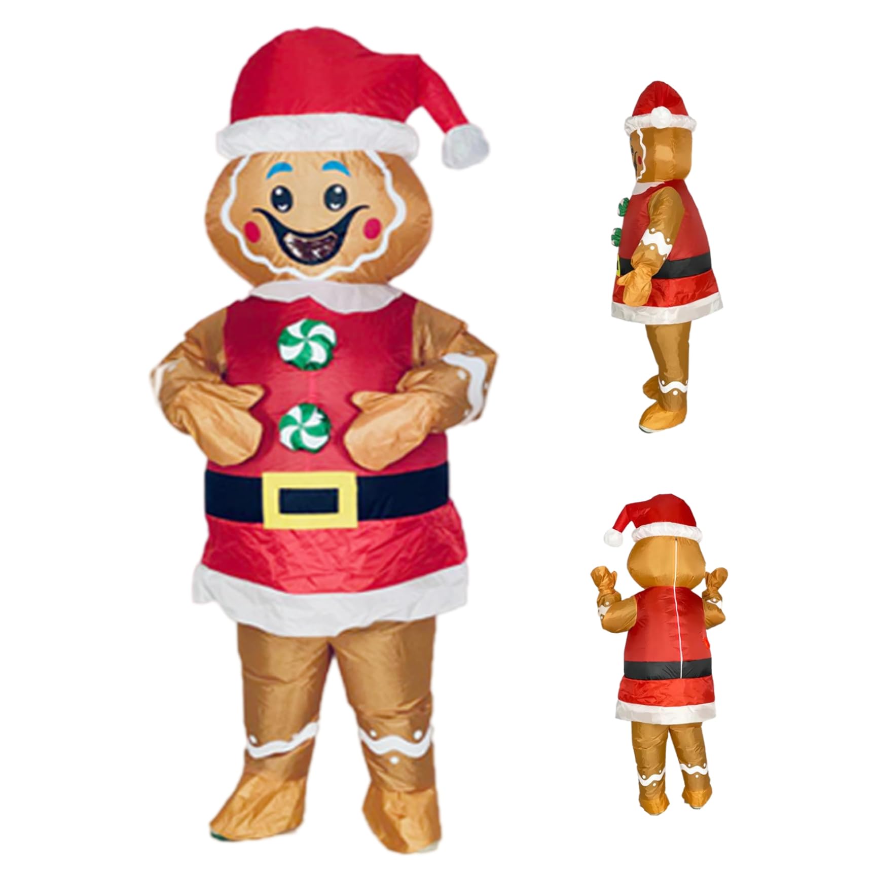 Costume gonflable amusant adulte pain d'épice avec soufflerie intégrée pour déguisement de Noël