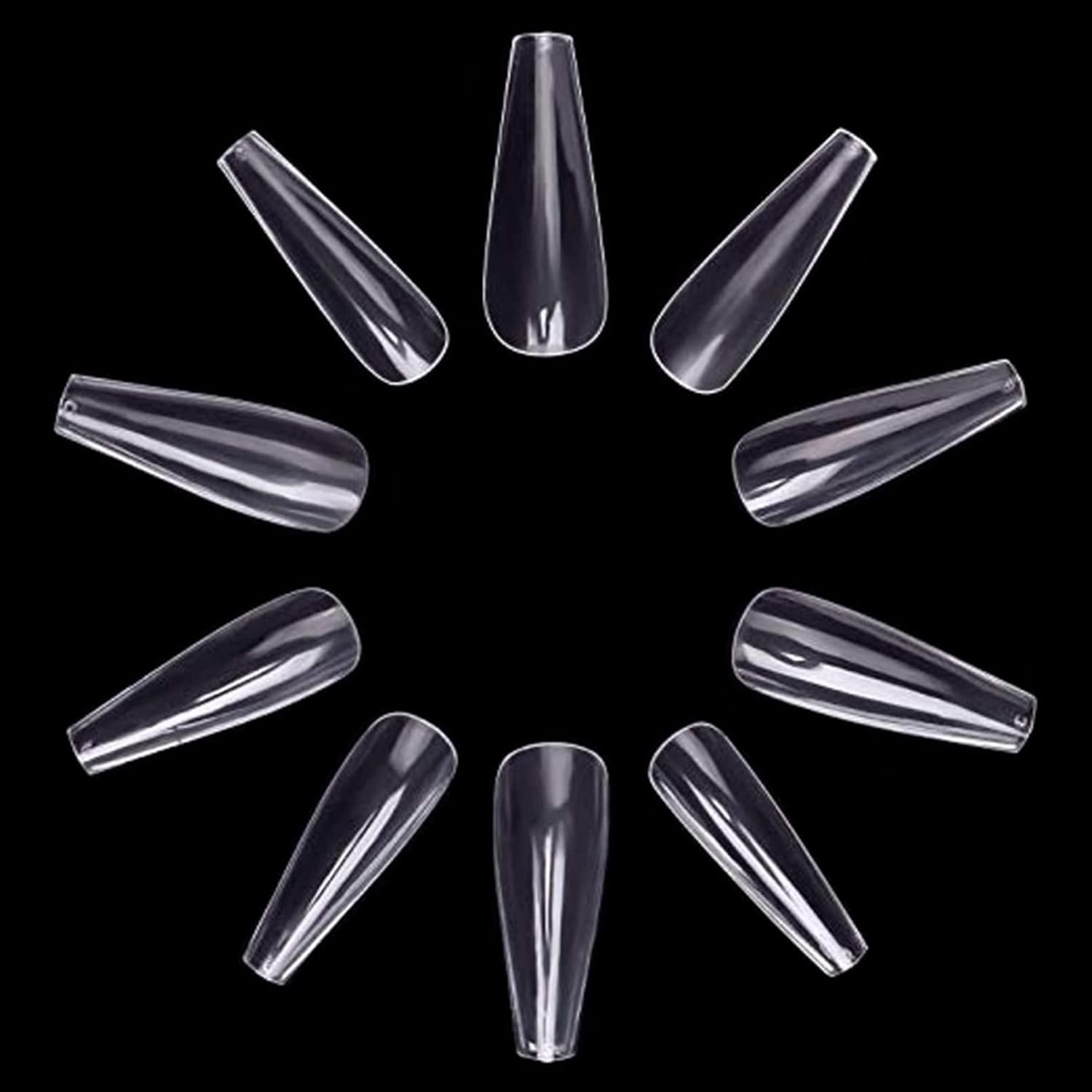 FITDON 600pcs Long Coffin Ballerina Fake Nail Tips Clear Full Cover Acrylic Ballet False Nails for Nail Salons and DIY Nail Art