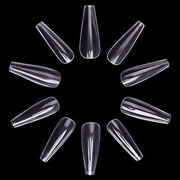 FITDON 600pcs Long Coffin Ballerina Fake Nail Tips Clear Full Cover Acrylic Ballet False Nails for Nail Salons and DIY Nail Art