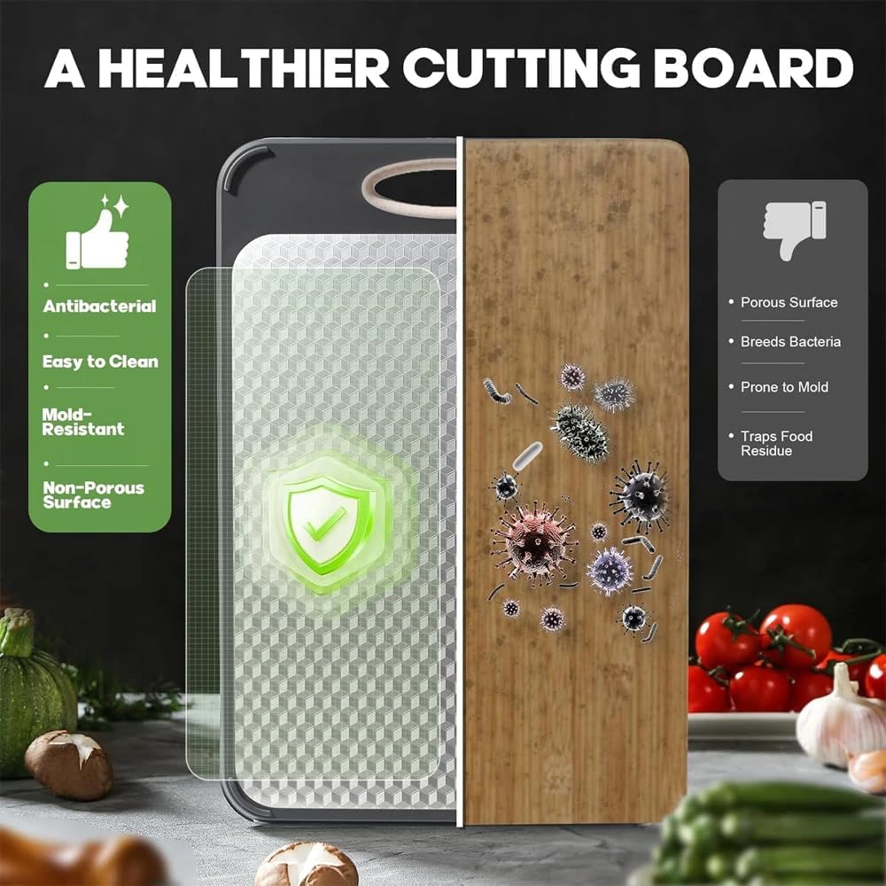 Double Sided Cutting Board, 304 Stainless Steel, steel cutting boards for kitchen,and Cutting Board Double Sided,2 sided cutting boards for kitchen, Large Size 16''+11'', Easy to Clean,