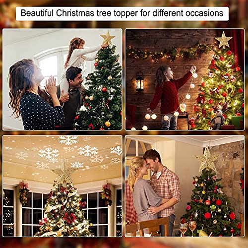Christmas Star Tree Topper With Built-In Led Snowflake Projector Lights 10 Inch Hollowed Pentagram Tree Topper,Plug In Christmas Tree Ornament For Indoor Office Xmas New Year Holiday Tree Decoration #TOP5