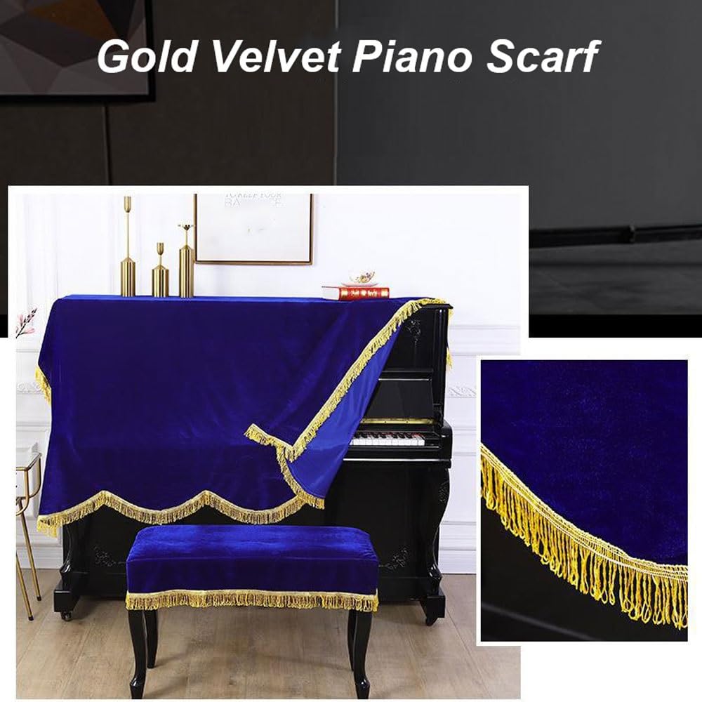 Copritastiera in Velluto per Pianoforte, Protettore Universale Anti-Polvere per Pianoforte a Coda, Tastiera Digitale, Organo/Pianoforte Elettrico(Blue,Full drape 200 * 150cm)