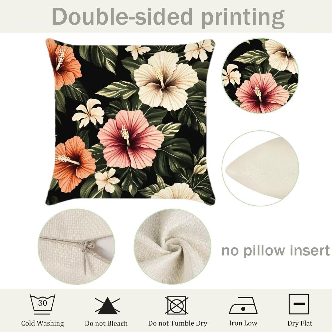 Kissenbezug 40x40 cm 4er Set Outdoor Kissen Sommer Gartenkissen Beidseitiger Druck Sofakissen Blume Dekokissen mit Reißverschluss, Wetterfest Leinen Kissenhülle für Garten Balkon Terrasse Deko Ym546