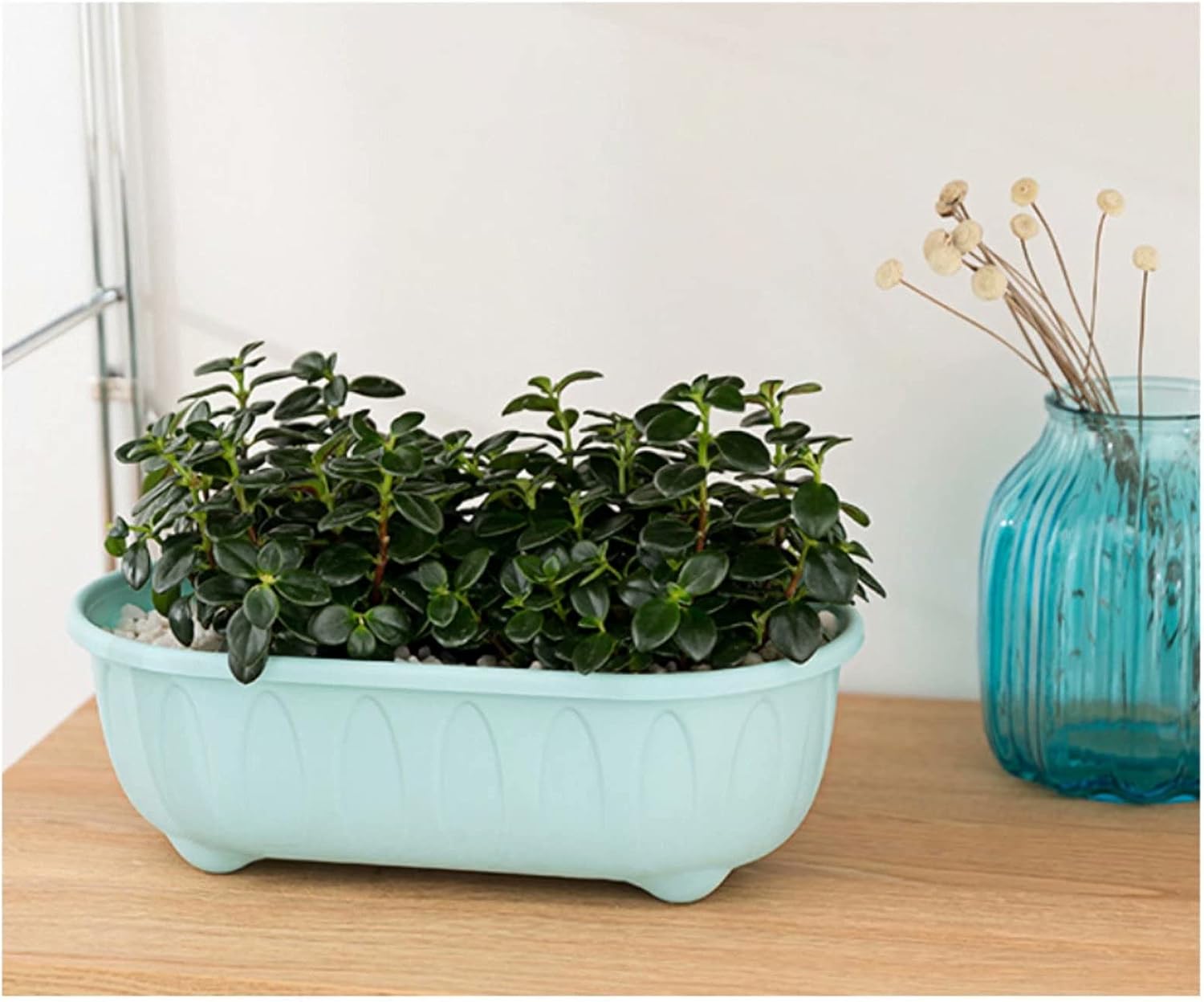 2 Packs 16 Inches Plant Window Box, Outdoor Garden Potted Planter Boxes Plastic for Windowsill, Patio, Garden, Home D¨¦cor, Porch,Blue