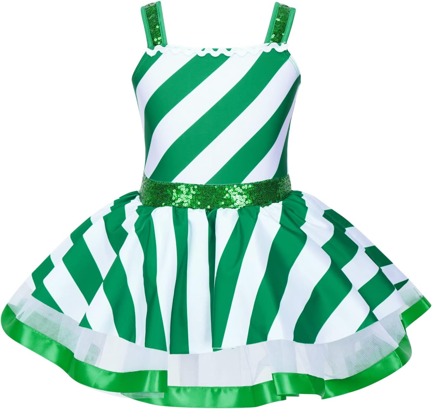 Girls Dance Competition Dress Stage Performance Costume Green 14 Years | Sparkly Sequin Tutu Dress with Built-in Leotard for Dance Competition, Stage Performance, Talent Shows and Recitals