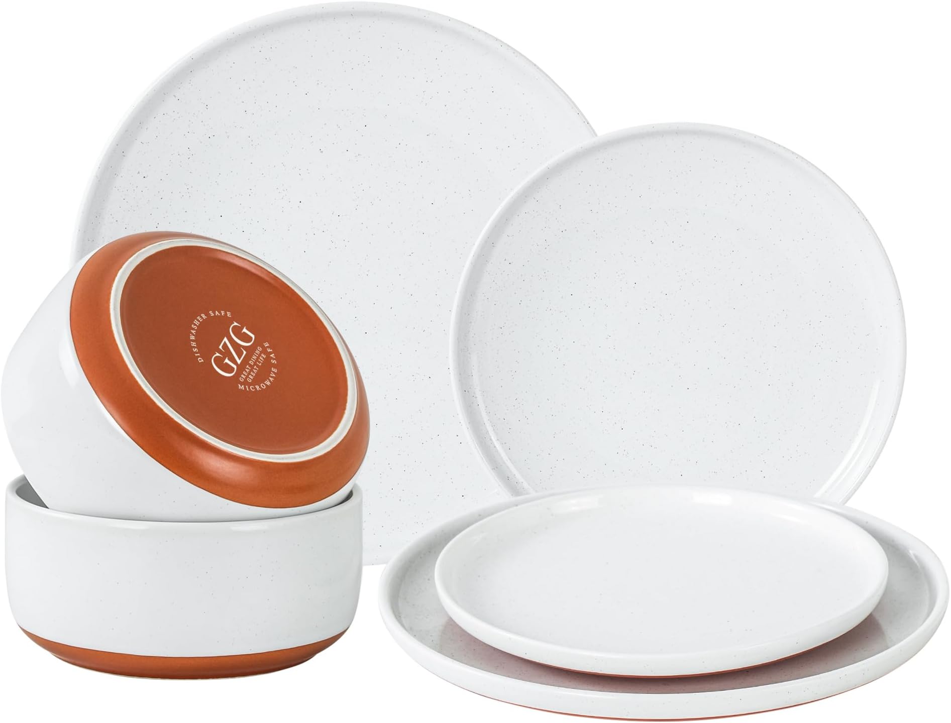 GZG Modern Art Series Speckled Stoneware Dinnerware Set, Porcelain White
