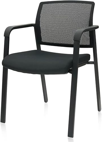 CLATINA Silla de escritorio apilable sin ruedas, silla de sala de espera con respaldo de malla con brazo tapizado de tela y soporte lumbar