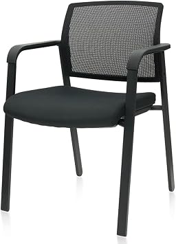 CLATINA Guest Reception Stacking No Wheels Desk Chair, Mesh Back Waiting Room Chairs with Arm Upholstered Fabric Seat and Ergonomic Lumbar Support for Office Conference School Church, Black 1 Pack