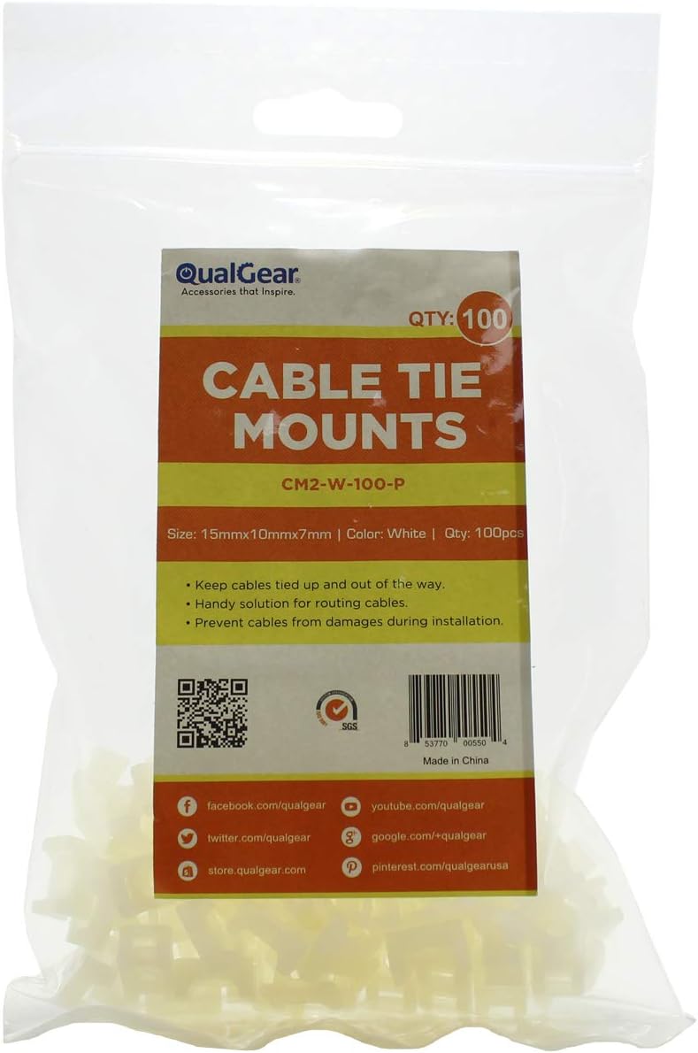 QualGear CM2-W-100-P Cable Tie Mount, White