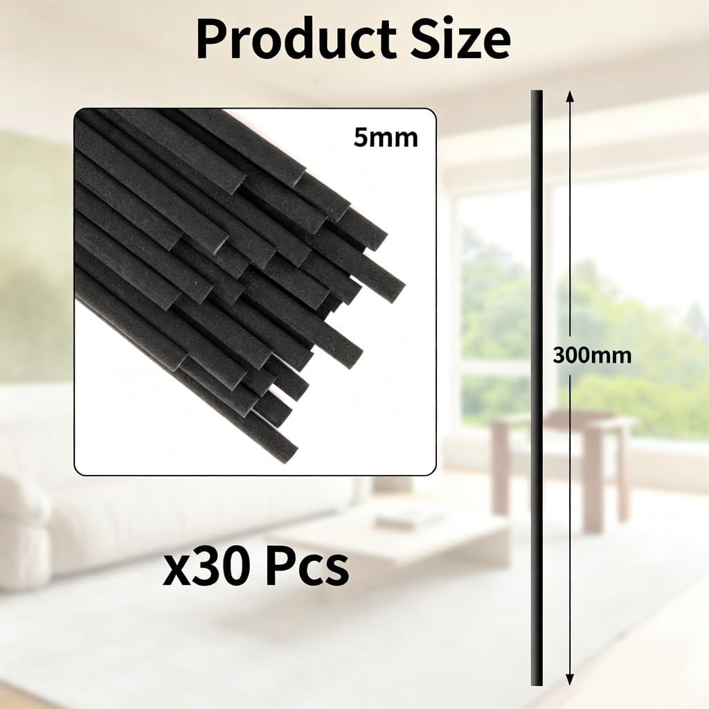 30cm/12in x 5mm/0.19in Black Fibre Thick Reeds Diffuser Sticks