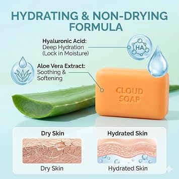Papaya + Kojic Acid Cloud Soap 80g x 3 Bars – Brightening Facial & Body Soap with Papaya Extract, Kojic Acid, Tranexamic Acid, Niacinamide, Hyaluronic Acid & Aloe Vera