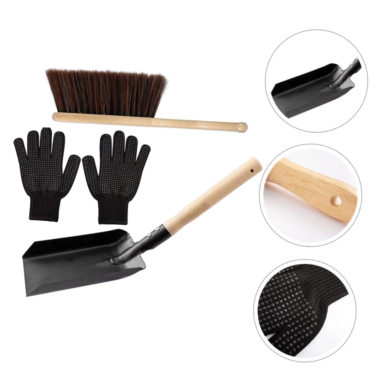 Set Strumenti per Caminetto Paletta in Acciaio al Carbonio e Scopa a Setole Marroni, Impugnatura Comoda e Facile da Riporre per Pulizia Casa e Stufa
