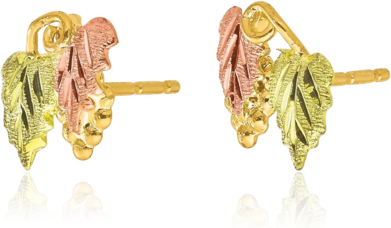 IceCarats 10K Solid Tri Color Gold Large Black Hills Leaf Stud Earrings 10mm 3/8 inch Butterfly Back For Her