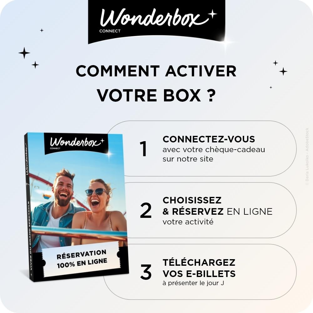 Wonderbox Connect - Coffret Cadeau - Matchs, Parcs à Thème & Spectacles en Duo - 2 entrées pour Un Parc d'attraction ou 2 Places pour Un Match ou Un Spectacle - Partout en France - Validité 27 Mois