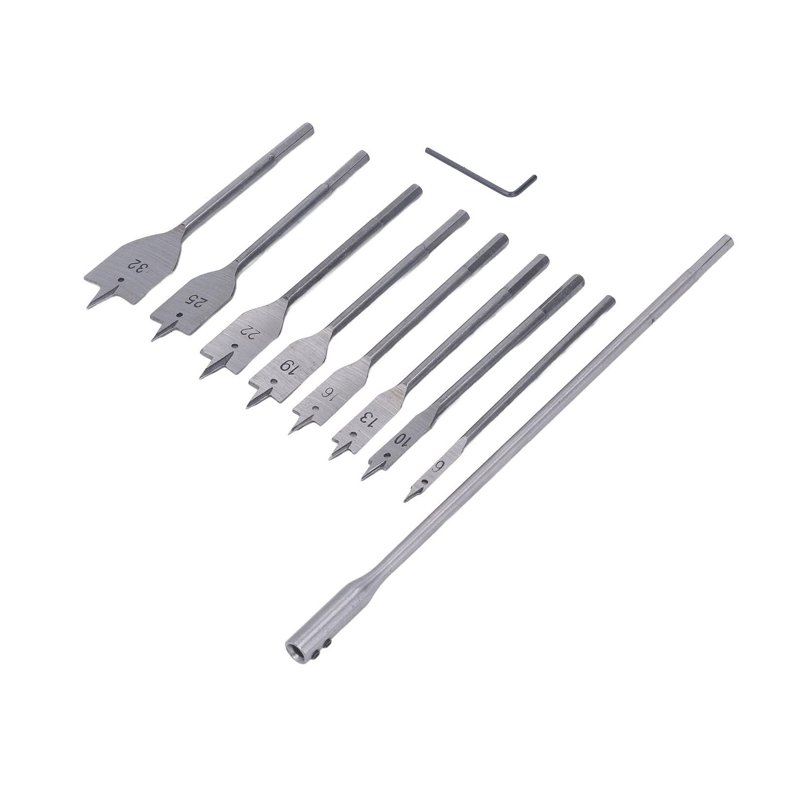 Brocas Planas para Pala, Juego de Brocas para Madera con Vástago de 1/4 Pulgadas, Versátil, Larga Vida útil, 8 Tamaños para Carpintería, 10 Piezas