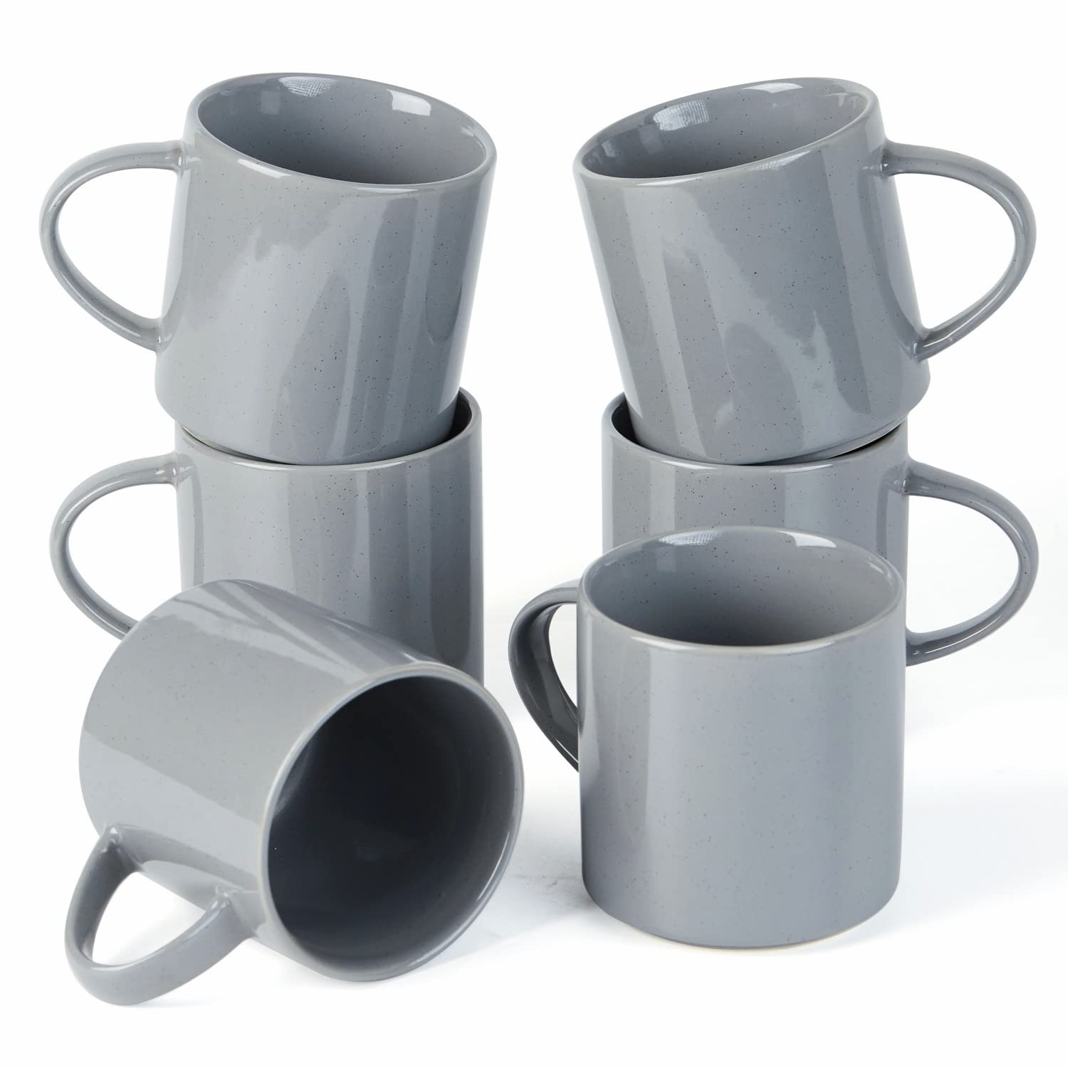 Richimount - Set di 6 tazze da caffè, serie Nebula, 355 ml, con manico, per caffè, tè e bevande calde, ideali per cucina, sala da pranzo e colazione, grigio scuro