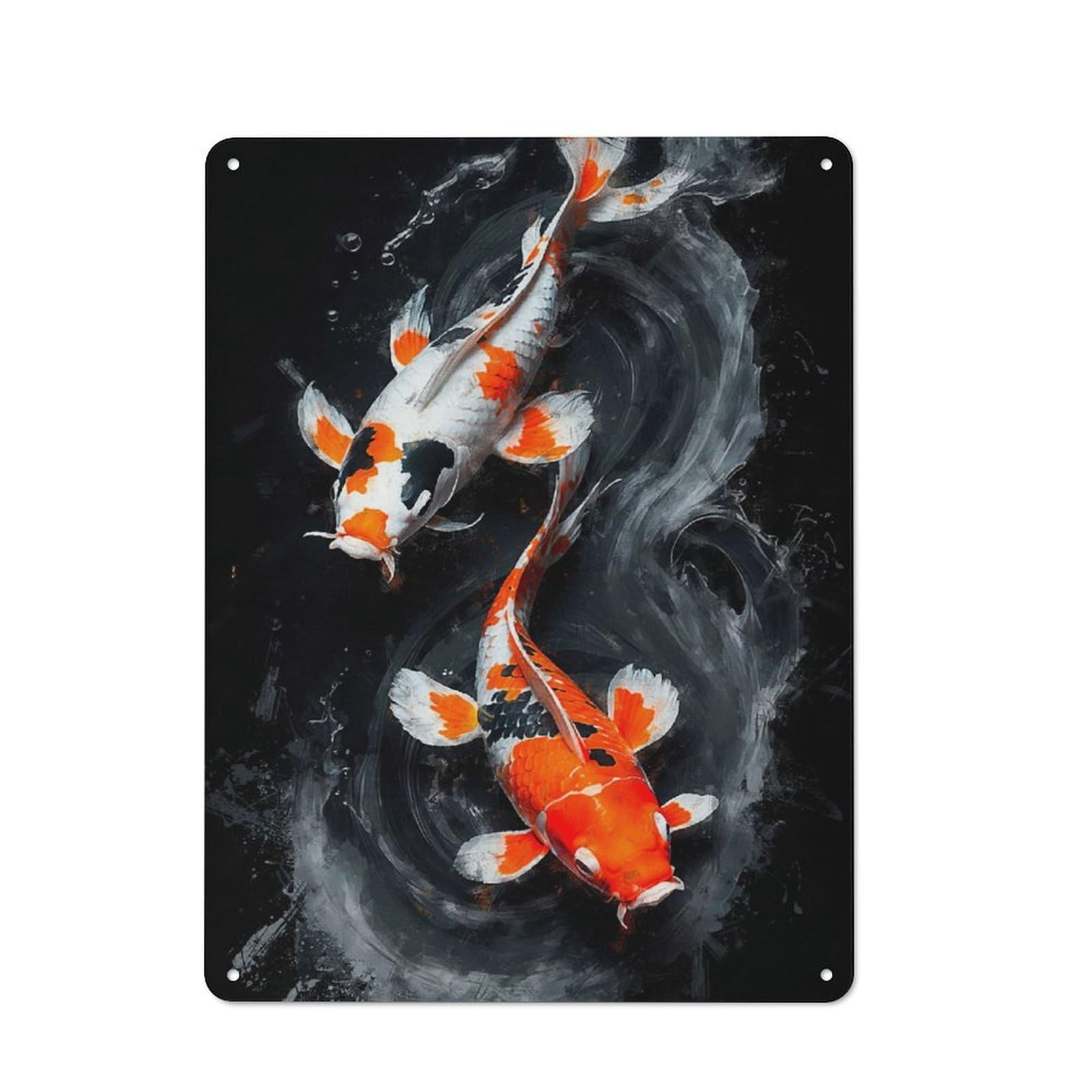 Junmoney Style-20 Dance Of The Koi Modern Vintage Metal Wall Decor 40X30cm, Tin Sign For Hobby Room, Office, Lounge Or Living Room