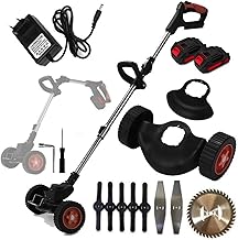 Cordless Electric Brush Cutter 48 V, Multifunction with 90° Folding Frame, Steel Blades and Saw Disc, Removable Wheels, Anti-Collision System, Safety Protection
