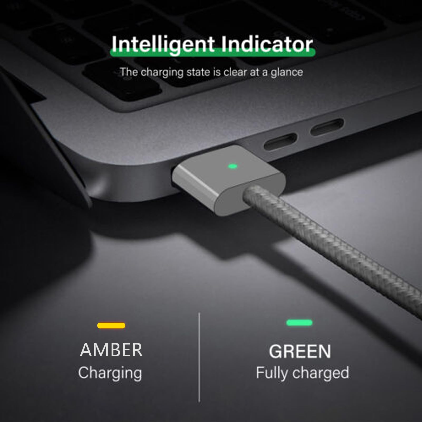Cavo USB-C a Magnetic 3 da 140 W, compatibile con Mac Book Pro/Air 2021-2023 (M1, M2, M3 14-16 pollici, nylon intrecciato, 2 m