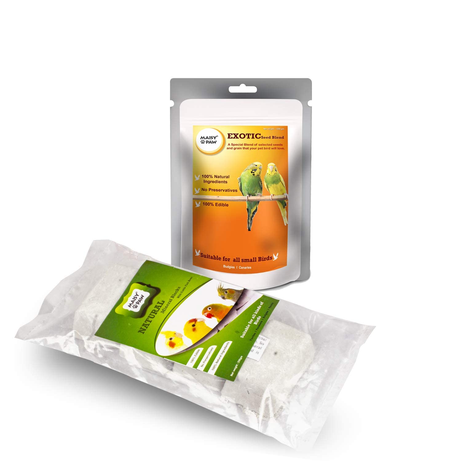 Maisy Paw Combo of 1200gram Budgies Bird Food, Seed Mix & 250 gram Natural Mineral Block with Cuttlefish Bone for Birds (Pack of 2) (B08GXGGPZR) Amazon Price History, Amazon Price Tracker