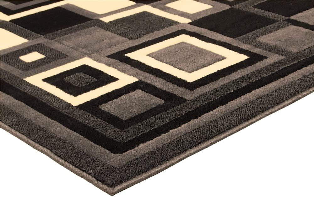 HR-Modern Contemporary Living Room Rugs-Abstract Carpet with Geometric Pattern-Gray/Black/White/Ivory (5'2"x 7'2")