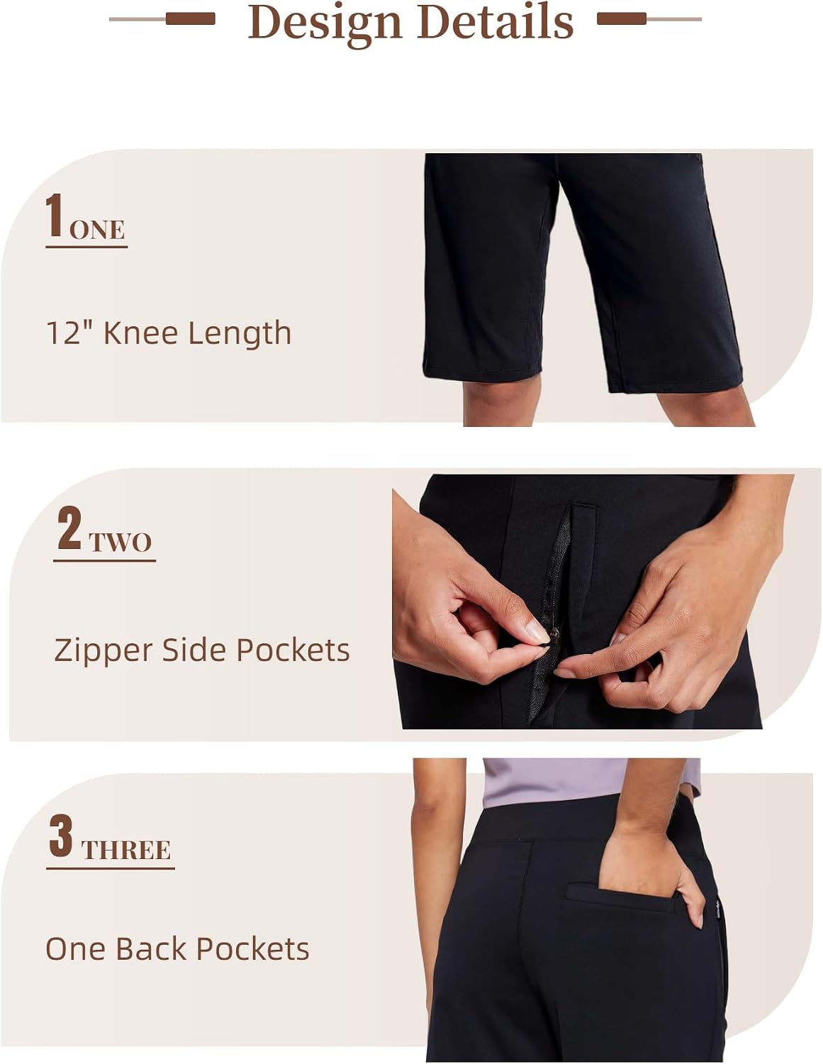 AJISAI Women's 9"/12" High Waisted Bermuda Shorts with Zippered Pockets Knee Length Long Shorts for Women Workout Athletic