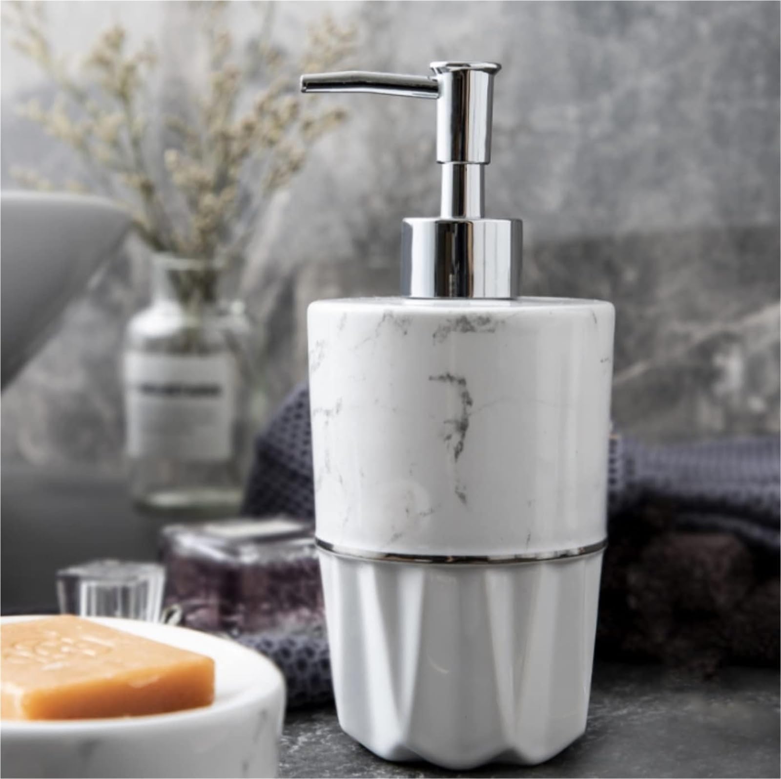 Dozownik do balsamu, zestawy akcesoriów łazienkowych, dozownik, zestaw 5-częściowy, ceramiczne marmurkowe, hotel, prosty styl, artykuły gospodarstwa domowego, mieszkanie
