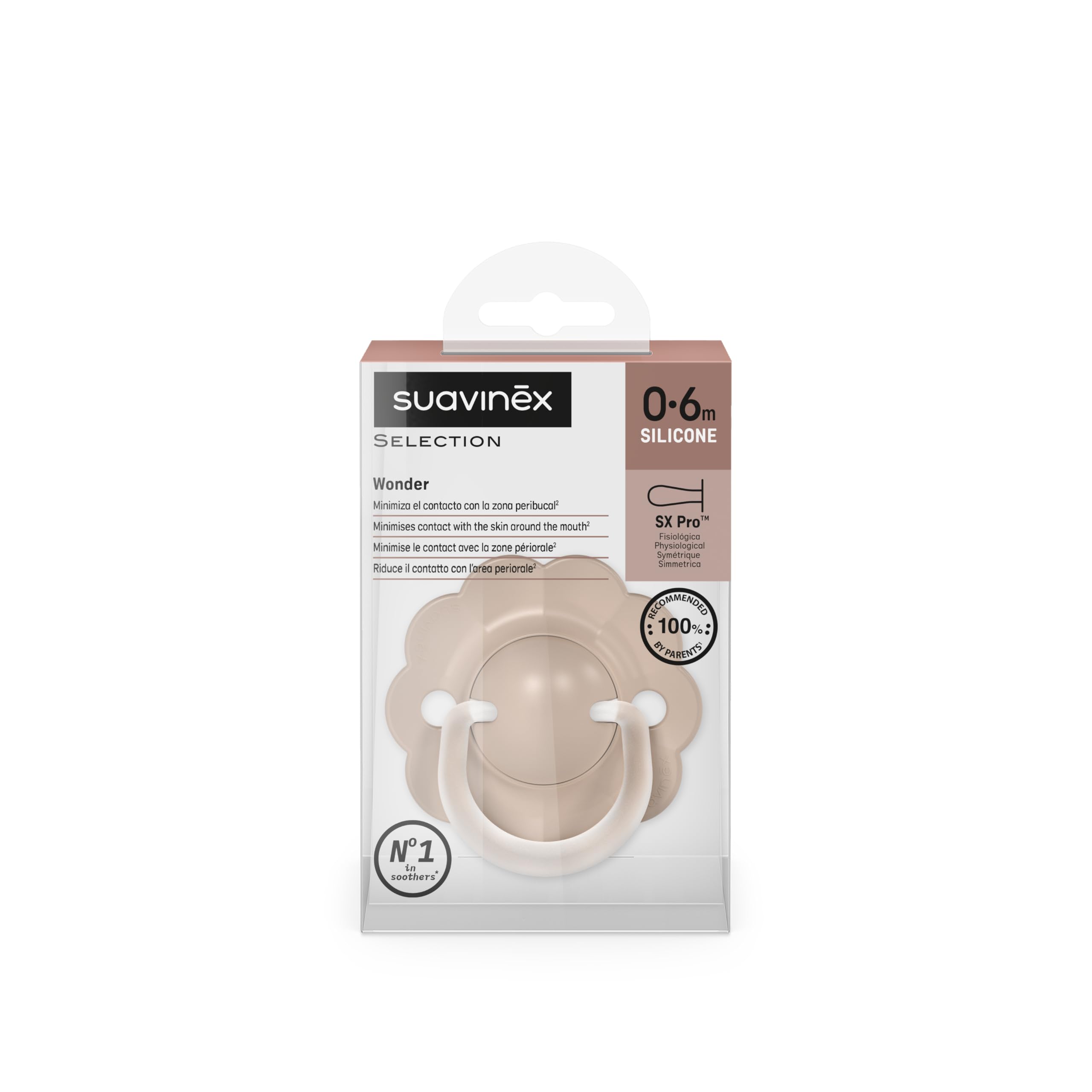 Suavinex, Chupete Bebés 0/6 Meses y Recién Nacidos, Tetina Fisiológica de Silicona SX Pro, Simétrica, Plana y Flexible, Respeta el Desarrollo Bucodental, Forma Redonda con Anilla, Wonder Beige Liso — view 5