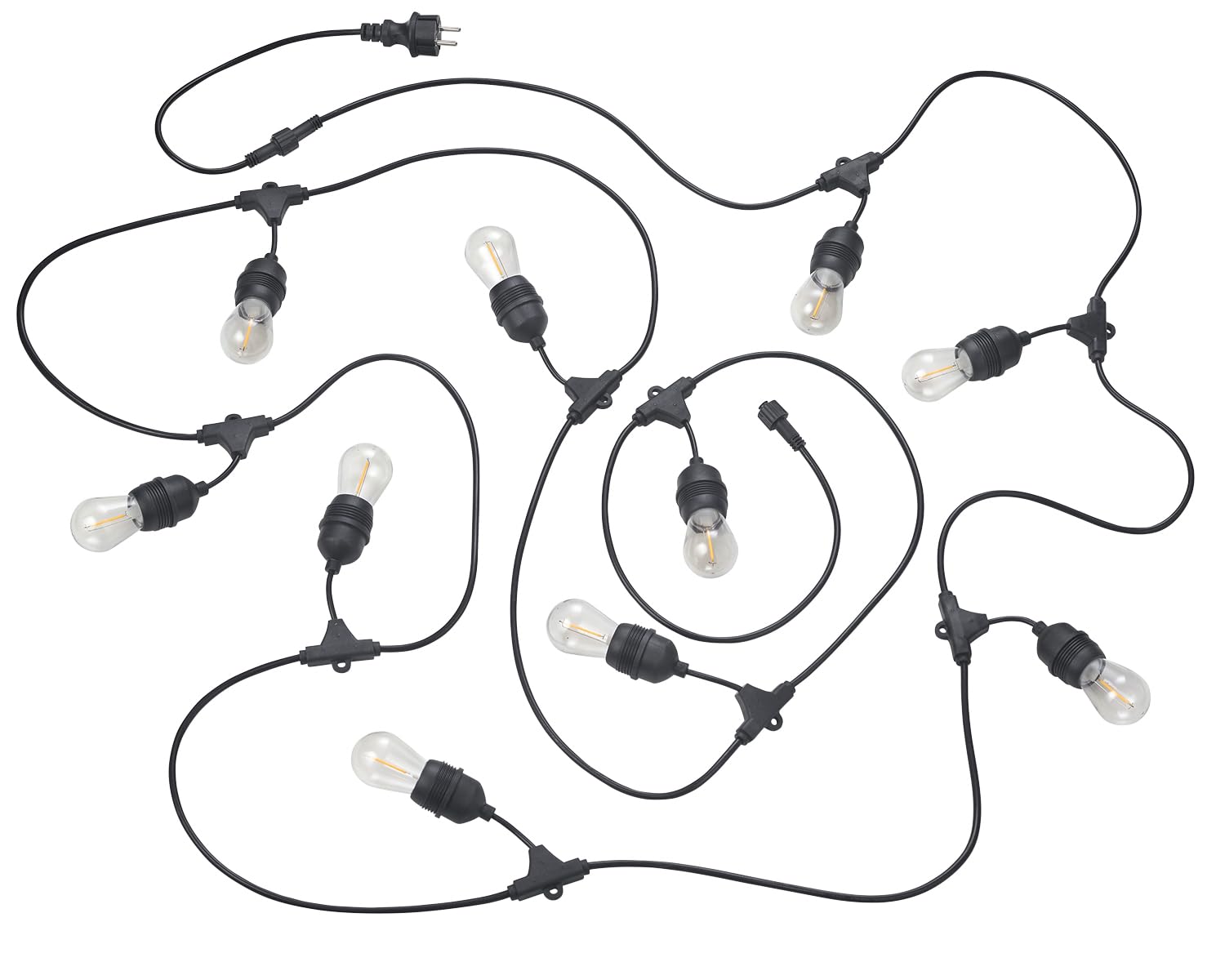 Reality Leuchten R74771132 - Cadena de luces LED para exterior (plástico, incluye 10 bombillas LED E27 de 1 W, longitud 6,5 m), color negro