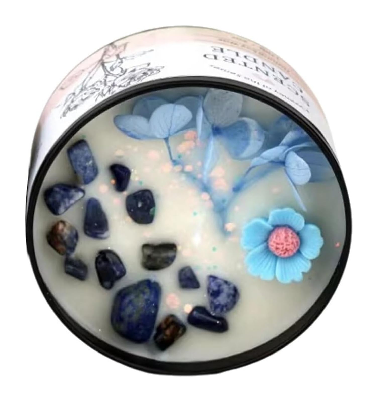 Scented Candle, Iron Sheet Jar Candles with Crystals, Dried Flowers, Soy Wax, Essential Oils, Multicolor(Rosemary)