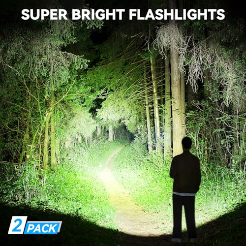 Flashlight Rechargeable LED High Lumens - 99,000 Lumens Super Bright Flashlights with 5 Modes, Adjustable,Waterproof Powerful Flash Light for Home, Camping(2 Pack) - Image 3