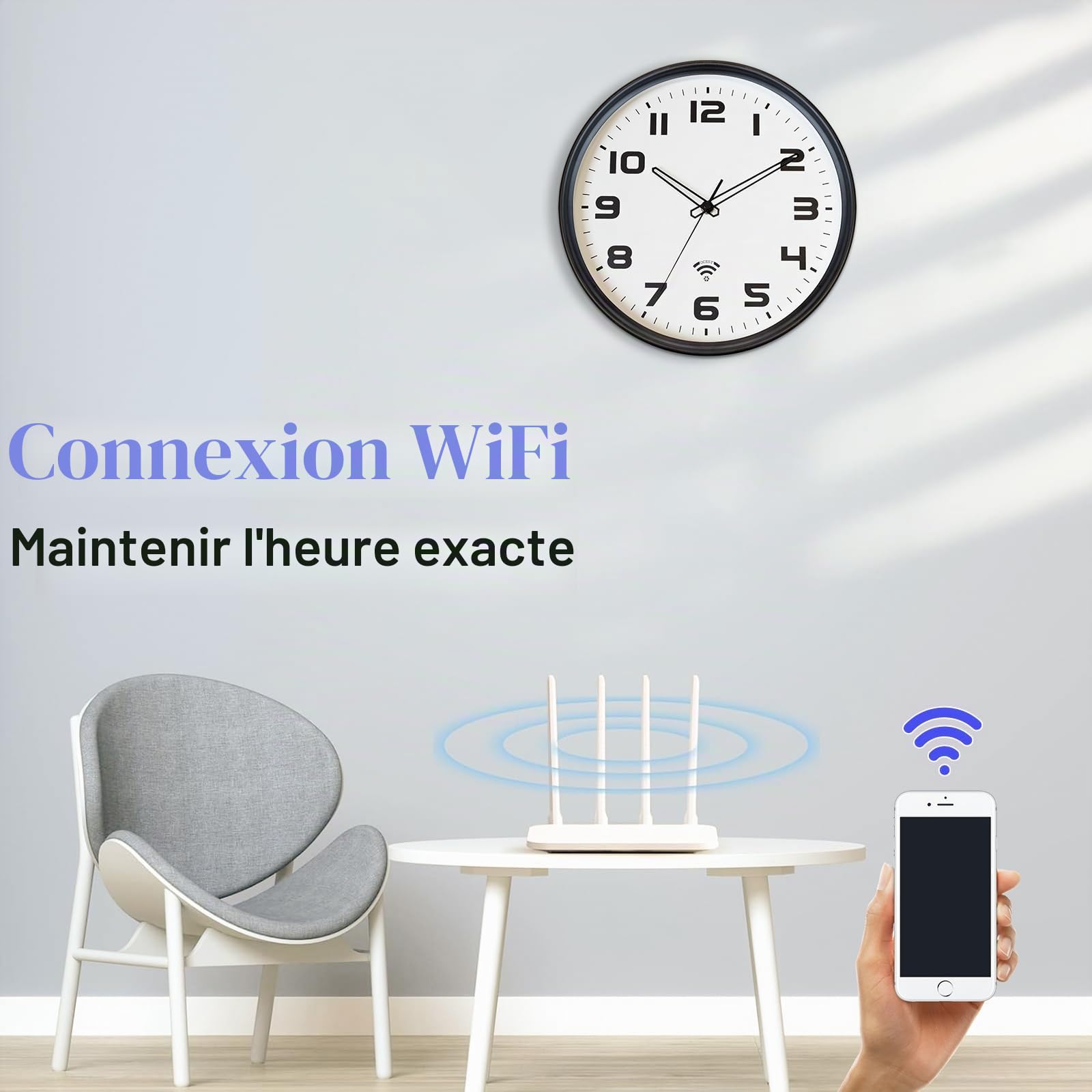 OCEST Horloge murale analogique Wi-Fi de 30,5 cm, réglage automatique de l'heure
