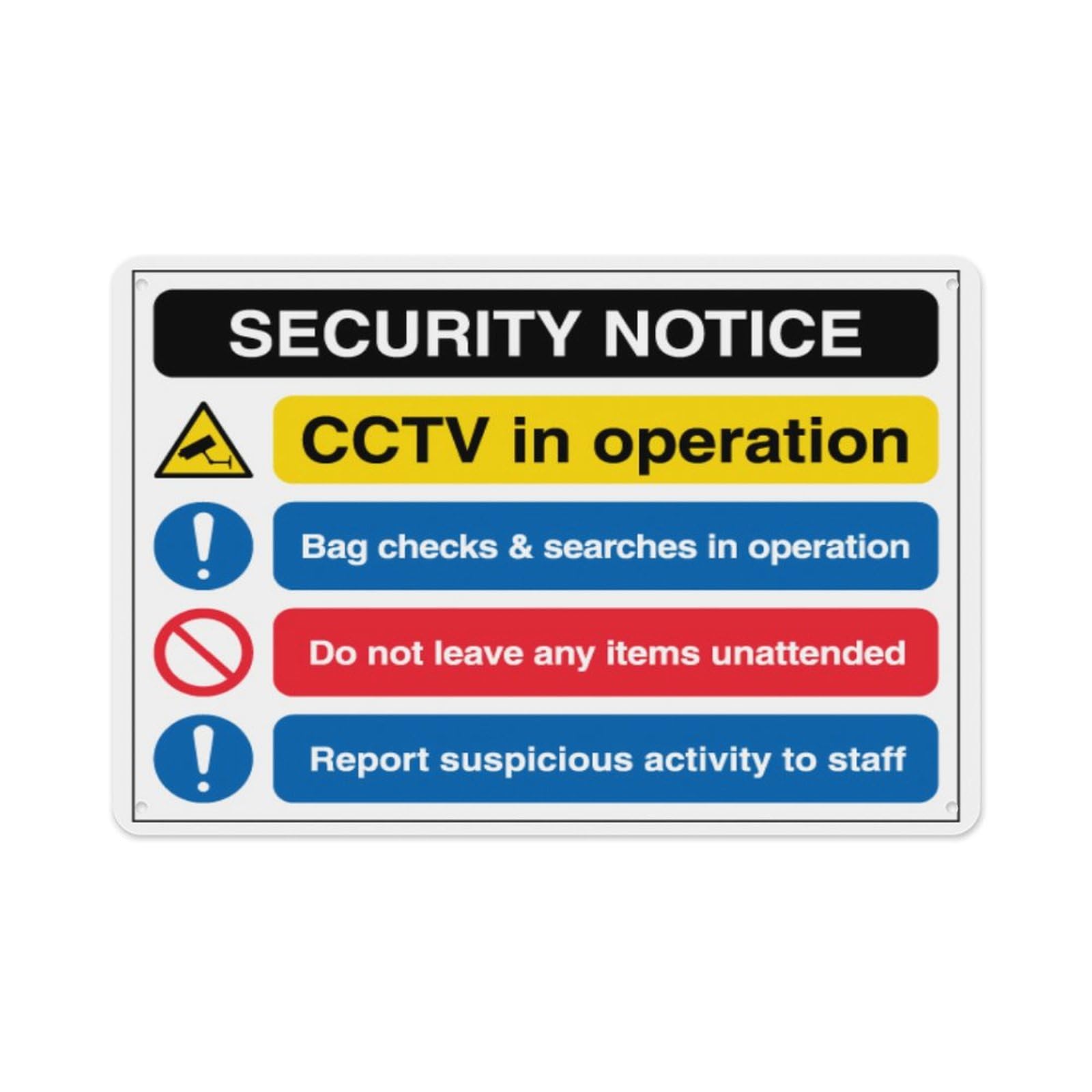 peiyeety Security Notice - Cctv Bag Checks & Searches Unattended Items Aluminum Tin Warning Signs For Home Outdoor Garden 12X16 Inches