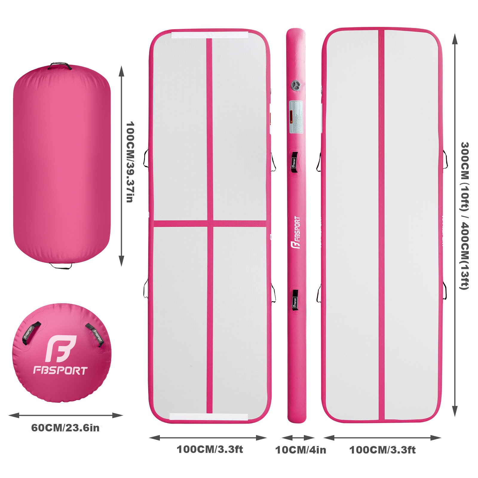FBSPORT Air Tumbling Track Ginnastica Artistica 20cm di altezza Tappetino da Ginnastica Gonfiabile, 3m Air Tumbling Tappetino Tappeto Ginnastica Artistica da casa con Pompa per All'aperto, Yoga