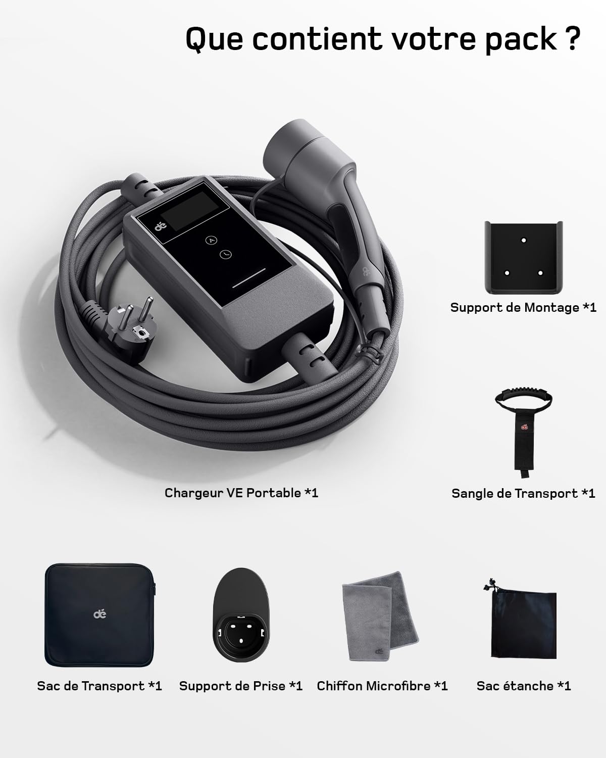 dé Chargeur Voiture Electrique APP 3,7kW [7m, 6/8/10/13/16A] Cable Recharge Voiture Electrique Type 2 avec Support Mural, Numérique LCD, Compatible avec E-208, Model Y, E-Tech, 500e et Autres EV/PHEV