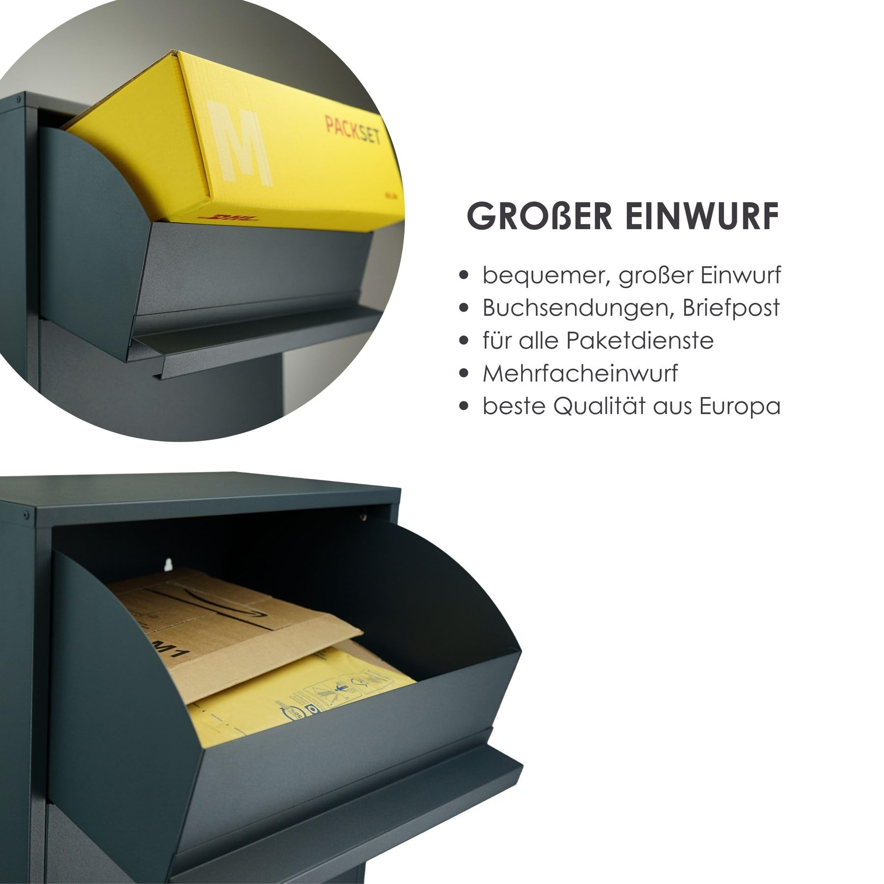 MOCAVI Paketbox 55 Paketkasten Anthrazit RAL 7016 rostfrei wetterfest mit Schloss