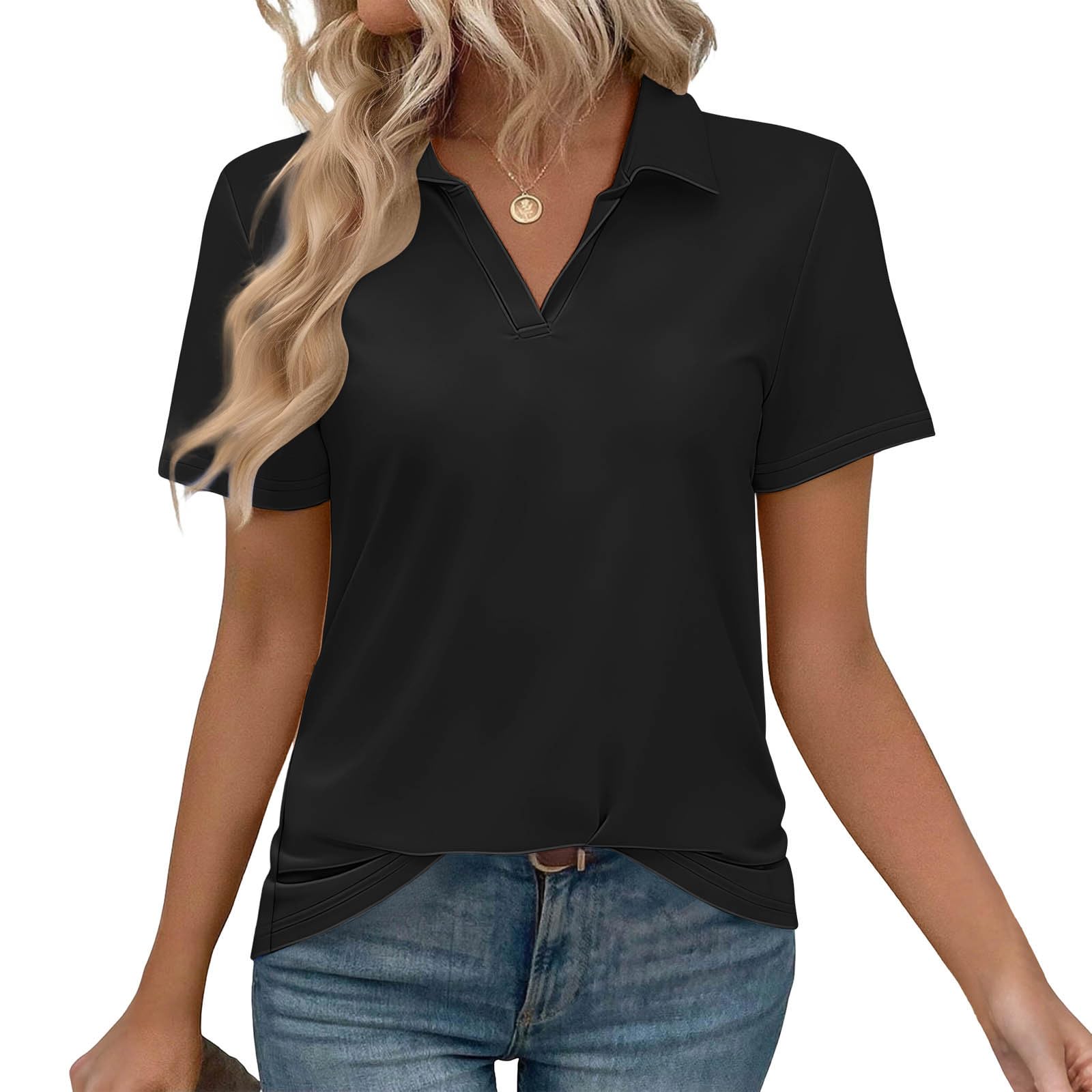 Women's Golf Shirts Short Sleeve Polos Collared Tennis T Shirt Dressy Casual V Neck Business Tunic Top Summer Tshirt - 3