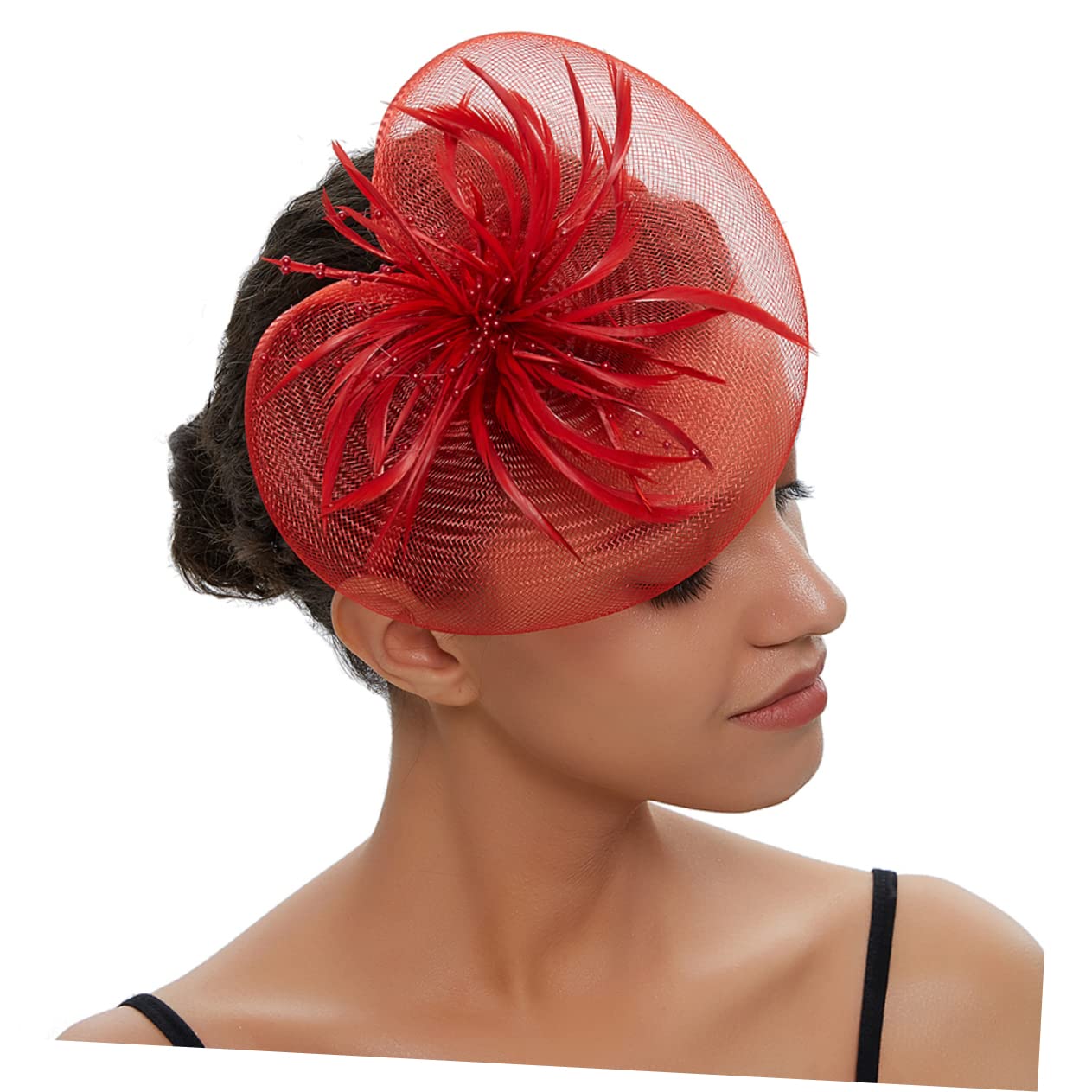 DOITOOL 3stücke Eleganter Feder Fascinator Haarreif Mit Netz Und Schleife Für Hochzeiten Partys Und Besondere Anlässe Rotes Haarschmuck-Accessoire
