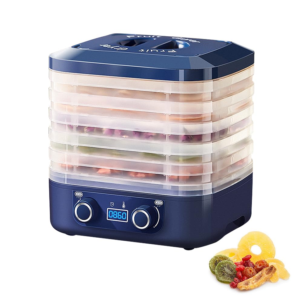DEONG Digital Food Dehydrator for Fruit and Meat, Beef Jerky, Vegetables and More, 5 Trays, Adjustable Temperature, 48 Hour Timer + Auto Shutoff (Blue)