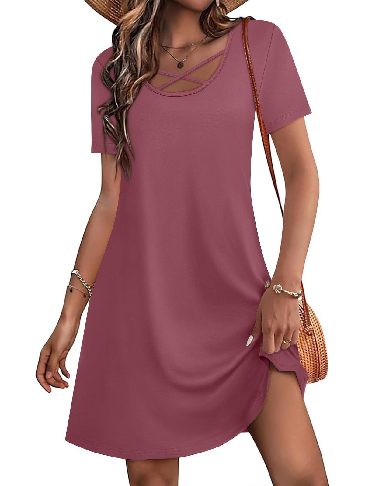 Summer Dresses for Women 2026 Casual Boho Maxi Criss Cross Shirt Dress Fashion Beach Vacation Clothes