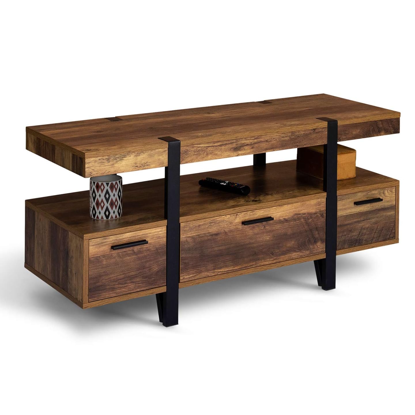 IDMarket - Meuble TV 113 cm Austria avec tiroirs Bois Pieds épingle