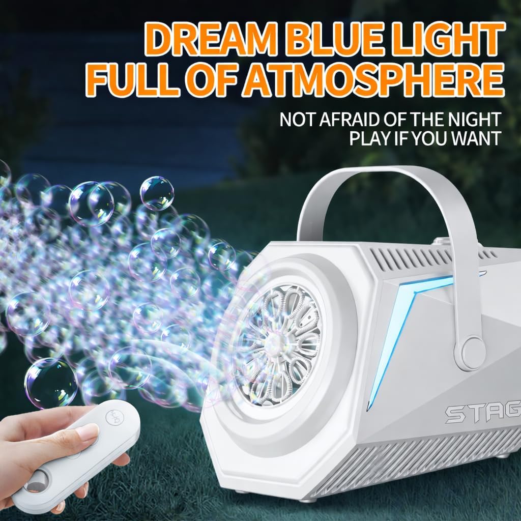 Bubble Machine with Remote 10 Hole Bubble Blower Machine with One-Click Start, Portable for Kids, Weddings, Birthday Parties, Outdoor Activities (White)