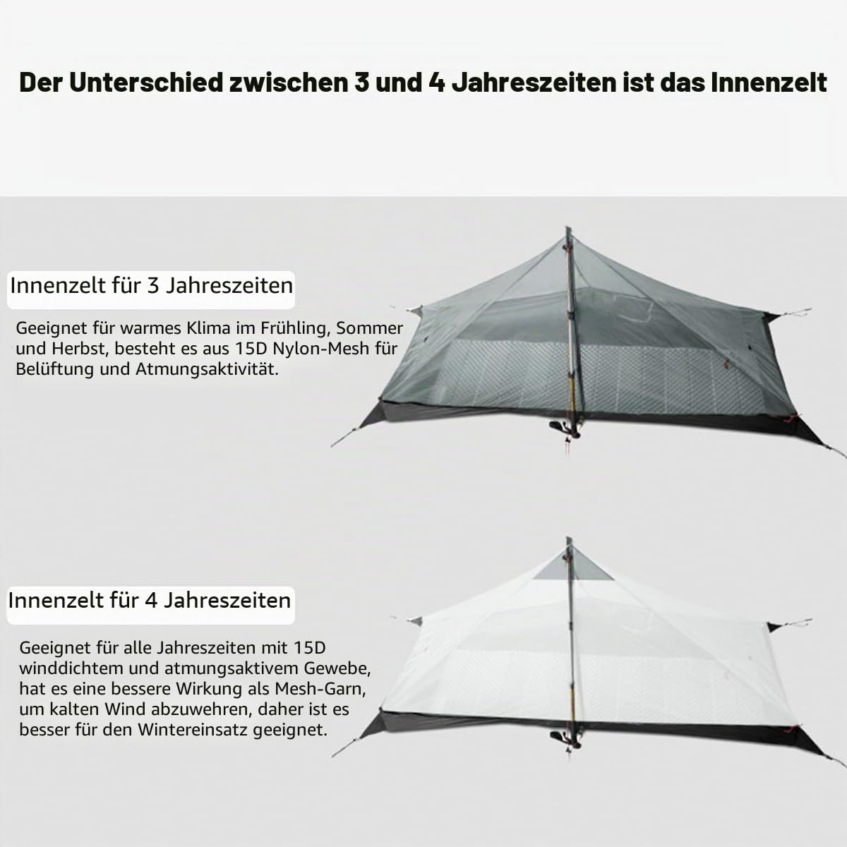 3F Lanshan1 Ultraleichtes Zelt 3/4 Saison Tragbares Rucksackzelt für 1 Person 15D silikonbeschichtetes wasserdichtes polloses Doppelschichtzelt für Camping, Klettern, Wandern