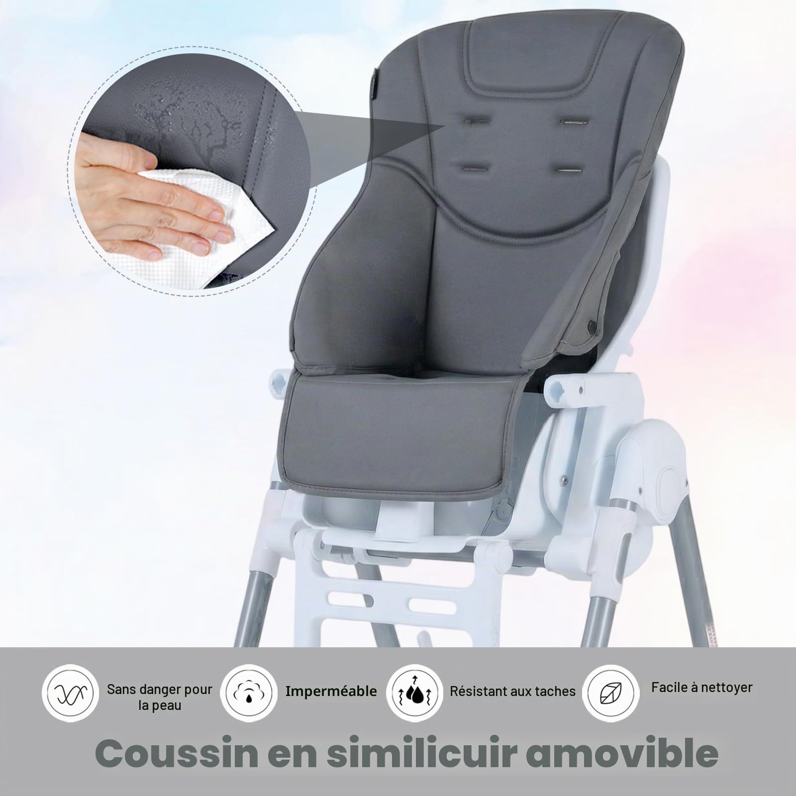LIFEZEAL Chaise Haute Évolutive pour 6-36 Mois Bébé, Chaise Haute Pliable Réglable en Hauteur avec Ceinture de Sécurité, Repose-Pieds, 2 Plateaux Amovibles, Design Moderne pour Enfants (Gris)