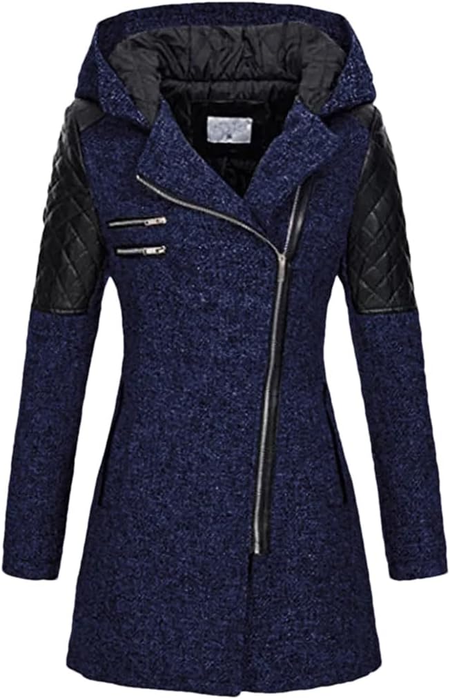 Women Warm Slim Parkas Zipper Hooded Jacket Thickening Cotton Coat Splice Outwear