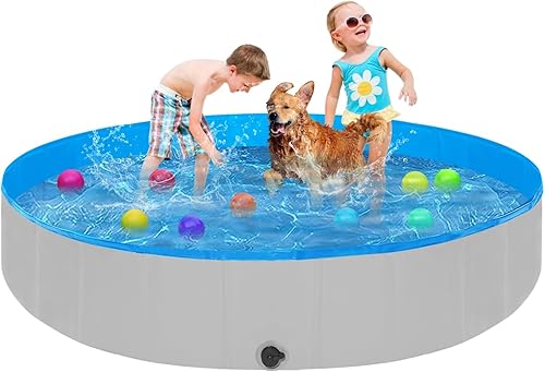 Miniatura 9 de STUDESK Piscina plegable para perros, piscina portátil antideslizante de 63 x 12 pulgadas, de plástico duro, piscina plegable para exteriores e